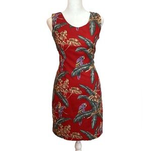 VTG retro 80s parrot jungle print Magnum PI Hawaiian dress vacay resort-wear MD
